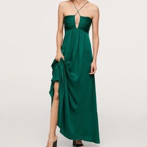 MANGO Satin Green Full-length Dress
